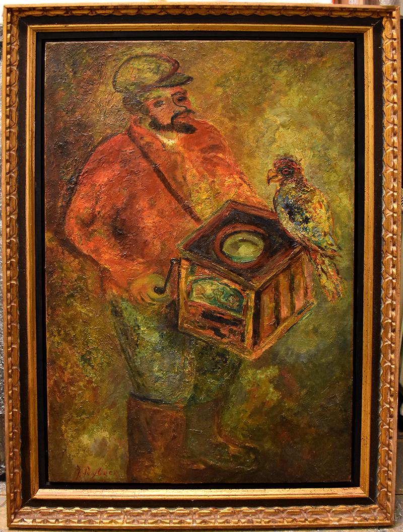 L'organetto con il pappagallo - Painting di Issachar Ryback