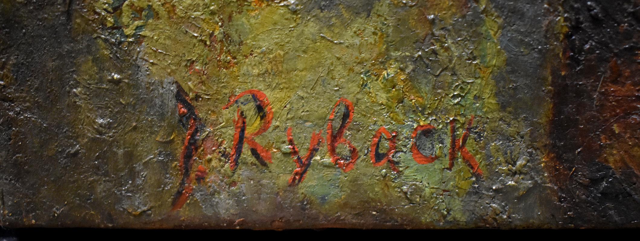L'organetto con il pappagallo - Figurative Painting Marrone di Issachar Ryback