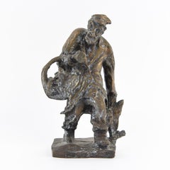 Bronze Judaica Expressionist Sculpture Russian Jewish Shtetl Goose Peddler