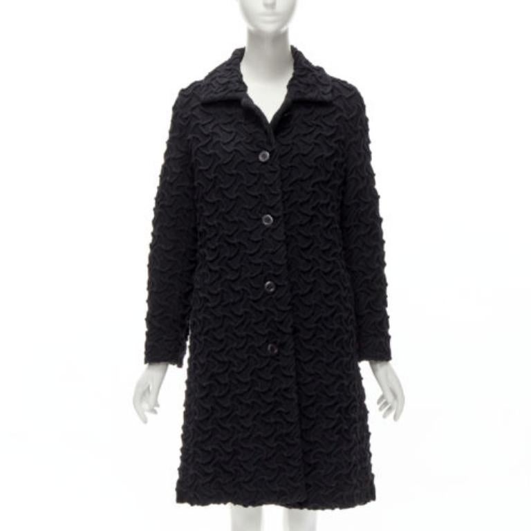 Black ISSEY MIYAKE 100% wool black textured single breasted long jacket coat JP2 M