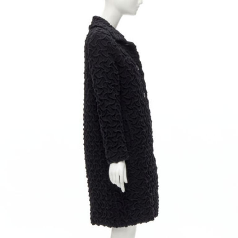Women's ISSEY MIYAKE 100% wool black textured single breasted long jacket coat JP2 M