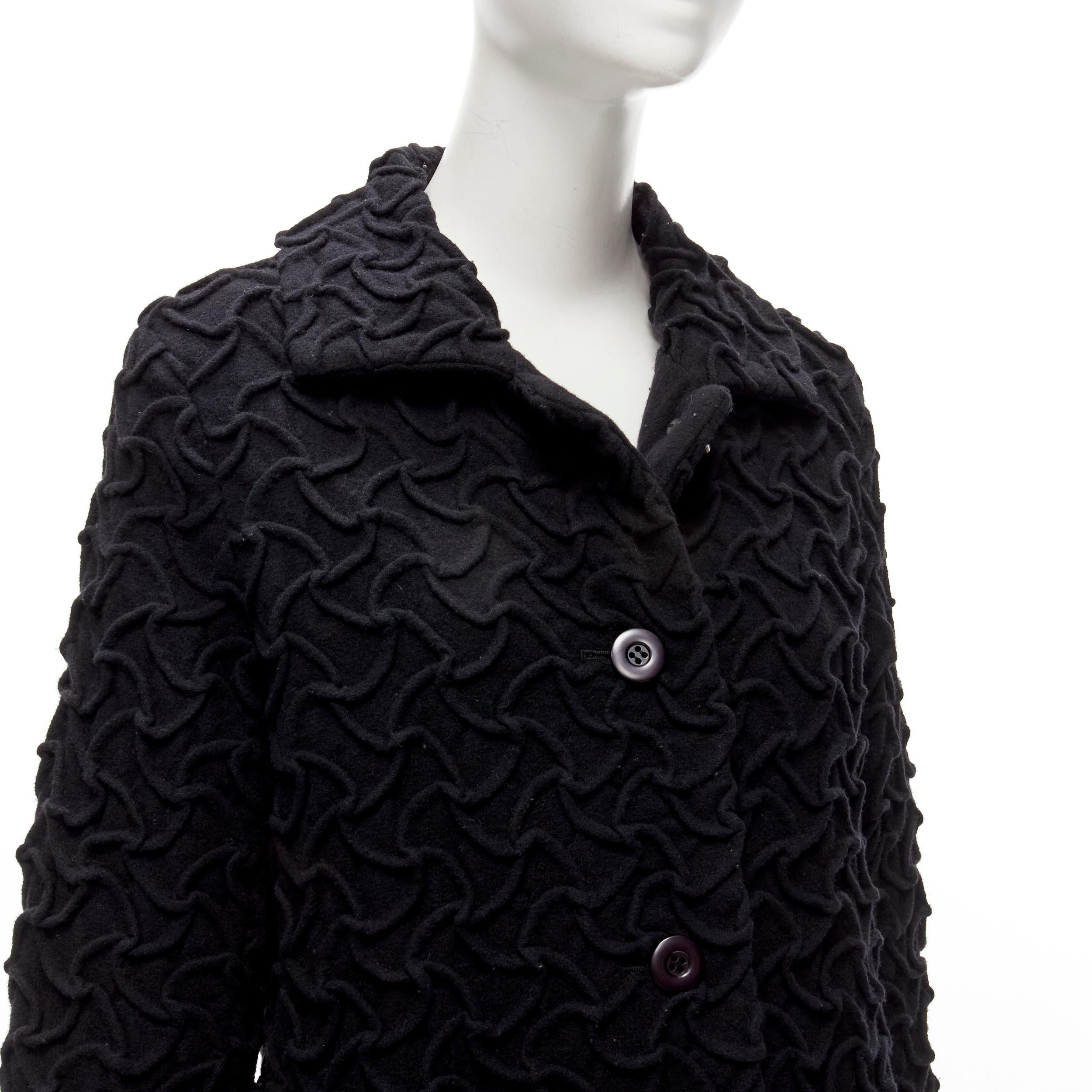ISSEY MIYAKE 100% wool black textured single breasted long jacket coat JP2 M For Sale 4