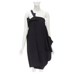 ISSEY MIYAKE 132 5. black polyester draped one shoulder dress JP3 L