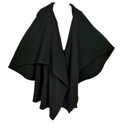 Issey Miyake 1970s Black Wool Cape Collar Coat