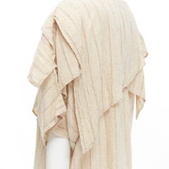 ISSEY MIYAKE 1980s beige striped linen asymmetric ruffle collar top S