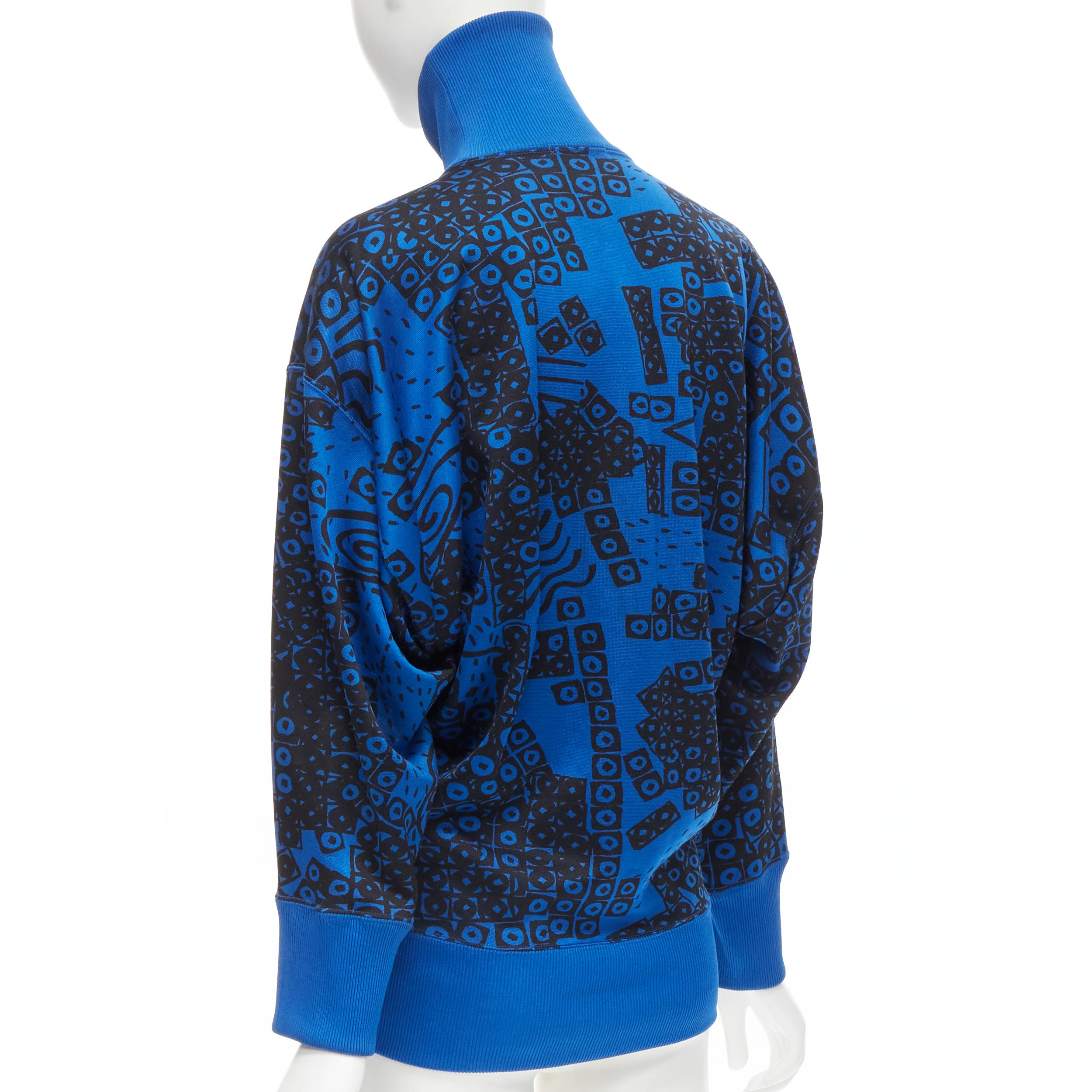 Blue ISSEY MIYAKE 1980s blue black illustration print turtleneck sweater top M For Sale