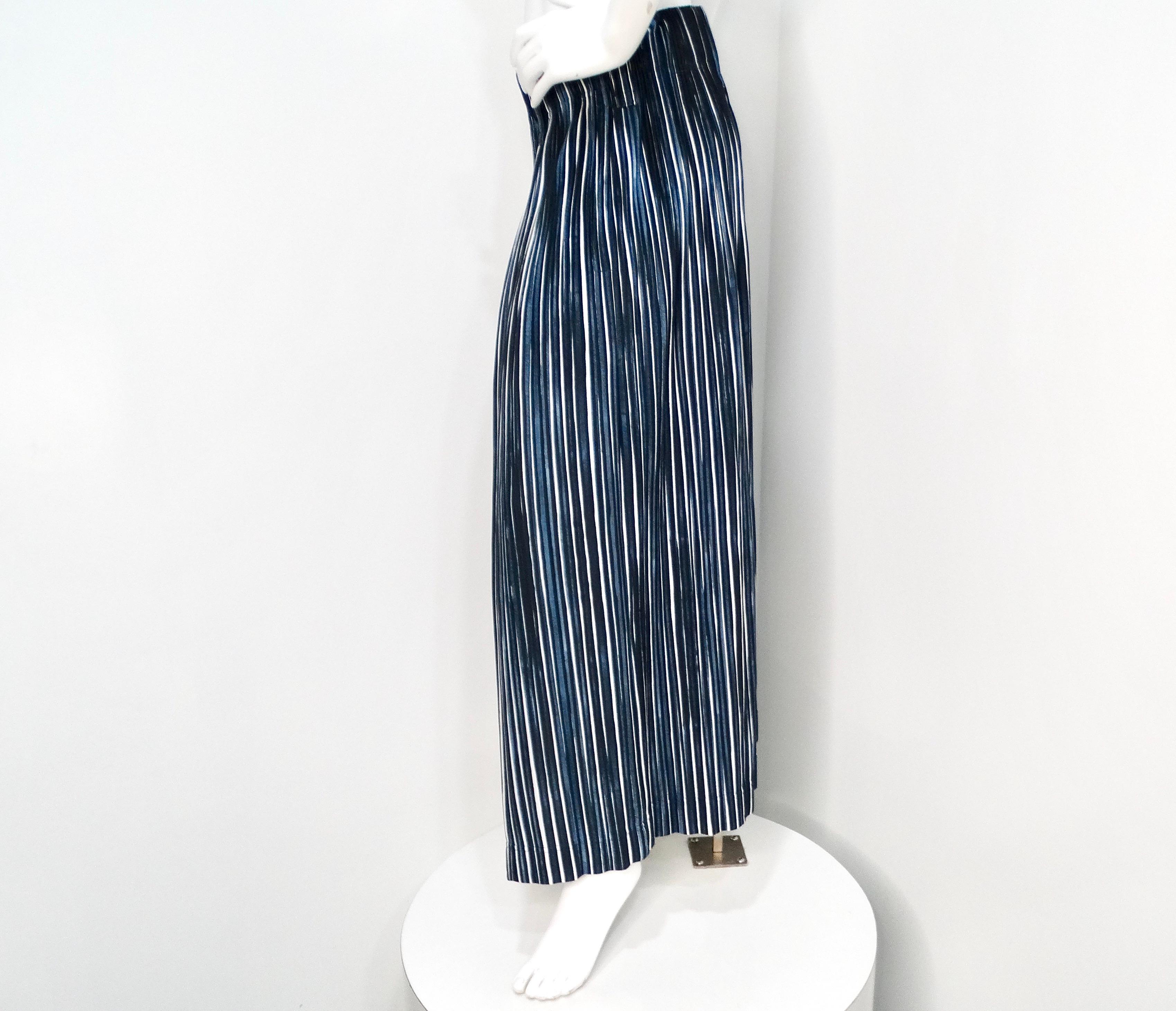 Black Issey Miyake 1980s Homme Plisse Navy Striped Wide-Leg Pants For Sale
