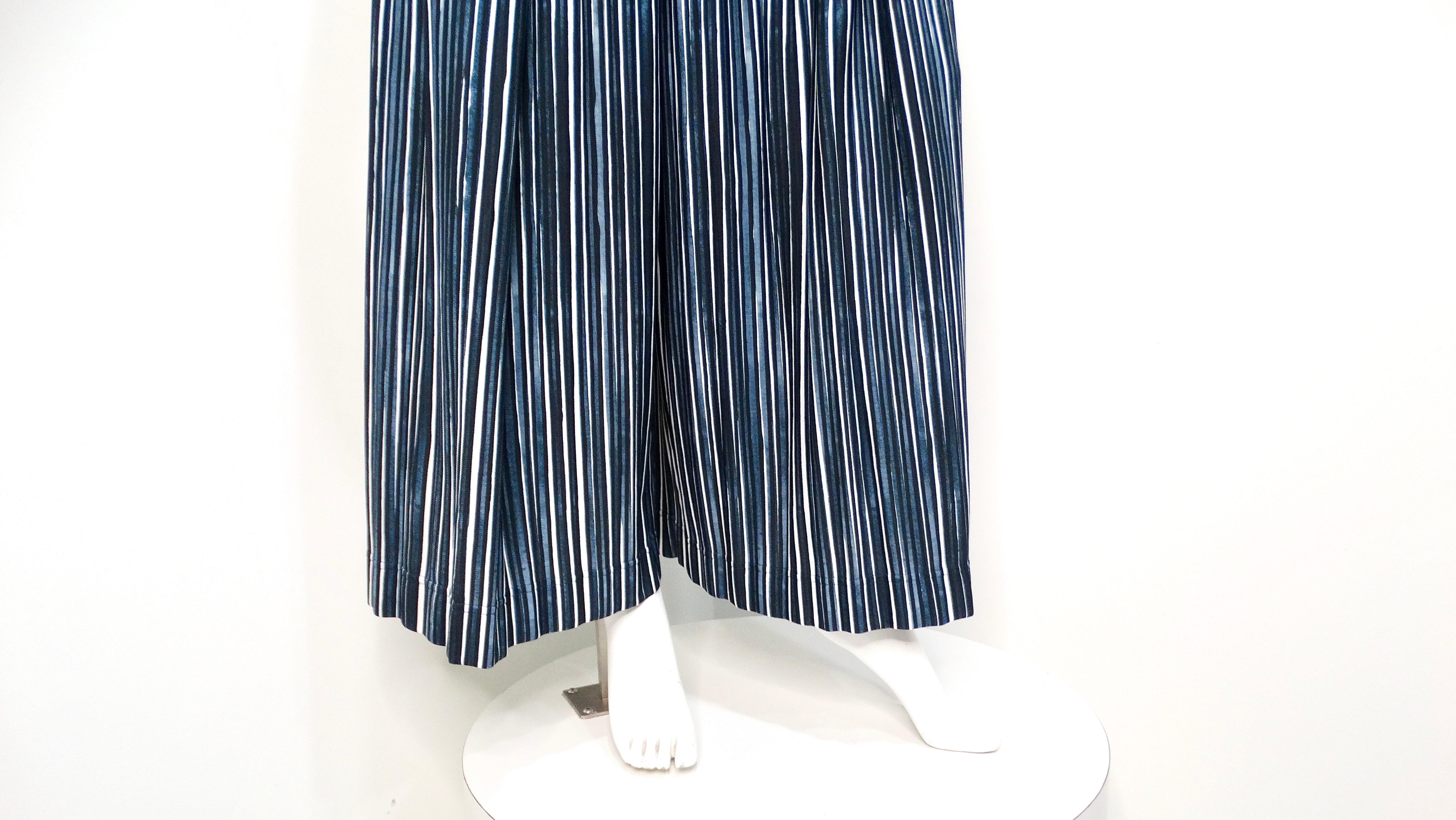 Issey Miyake 1980s Homme Plisse Navy Striped Wide-Leg Pants In Good Condition For Sale In Scottsdale, AZ