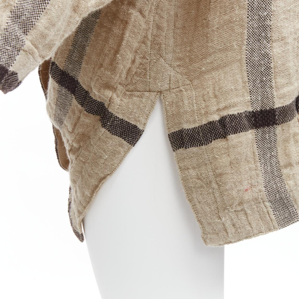 ISSEY MIYAKE 1980s Vintage beige black wrap front oversized crinkle coat JP9 For Sale 3