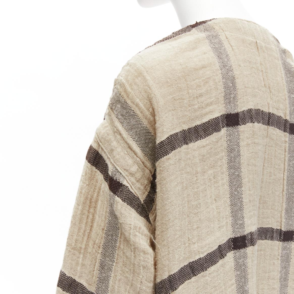Women's ISSEY MIYAKE 1980s Vintage beige  check wrap front oversized crinkle coat JP9 For Sale