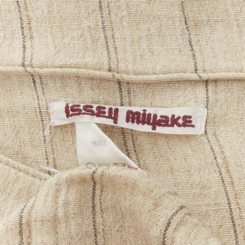 ISSEY MIYAKE 1980's Vintage beige striped linen waterfall ruffle top S Rare For Sale 5