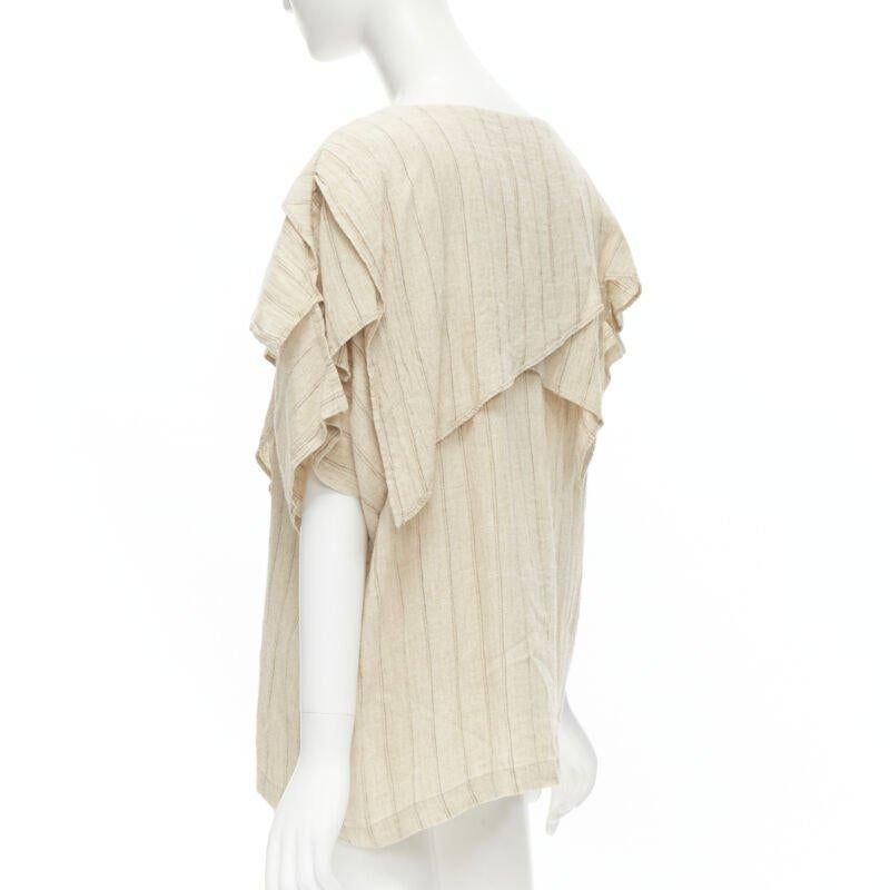 ISSEY MIYAKE 1980's Vintage beige striped linen waterfall ruffle top S Rare For Sale 1