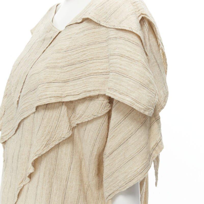 ISSEY MIYAKE 1980's Vintage beige striped linen waterfall ruffle top S Rare For Sale 2