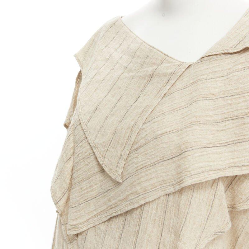 ISSEY MIYAKE 1980's Vintage beige striped linen waterfall ruffle top S Rare For Sale 3