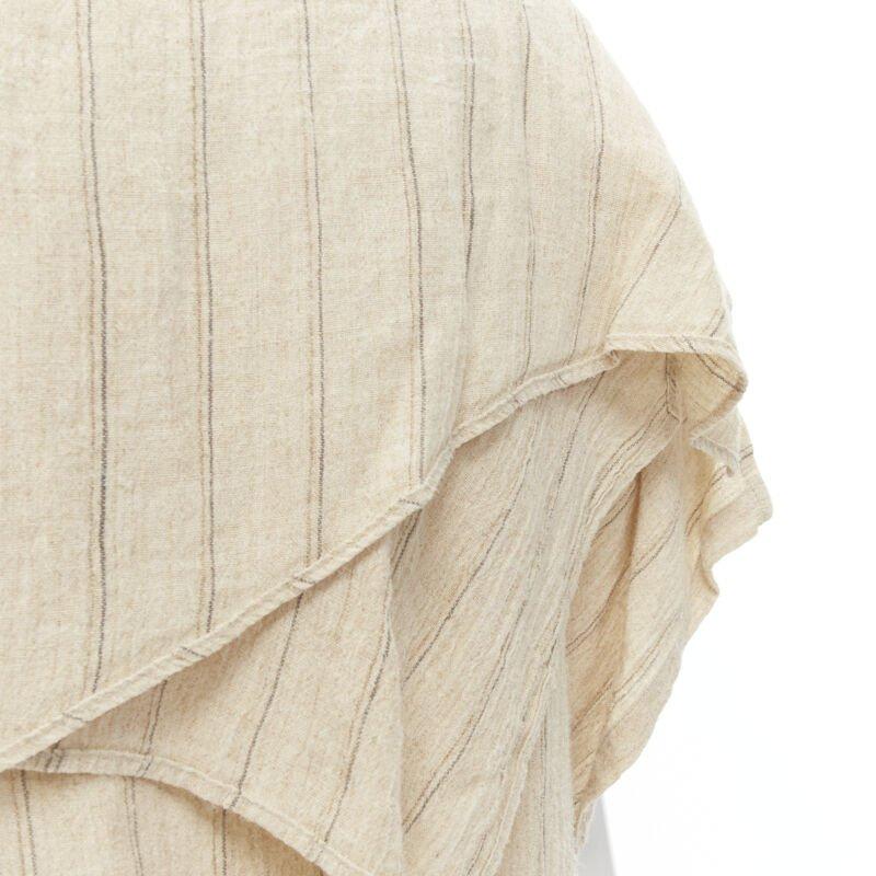 ISSEY MIYAKE 1980's Vintage beige striped linen waterfall ruffle top S Rare For Sale 4