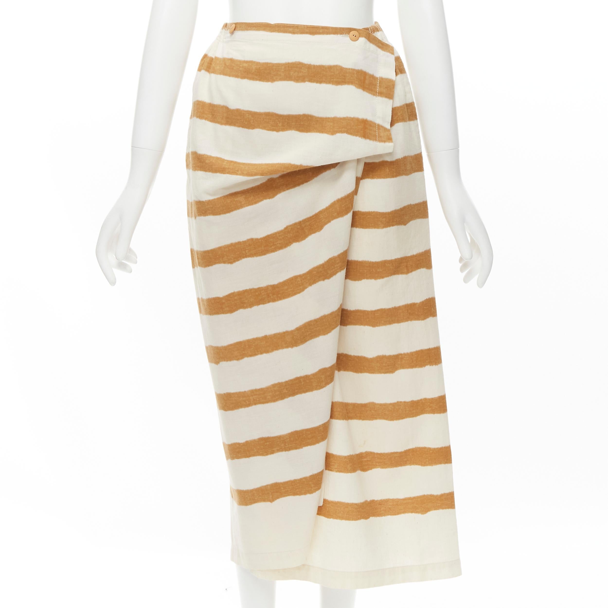 ISSEY MIYAKE 1980's Vintage beige yellow tribal stripe boxy top skirt set For Sale 4