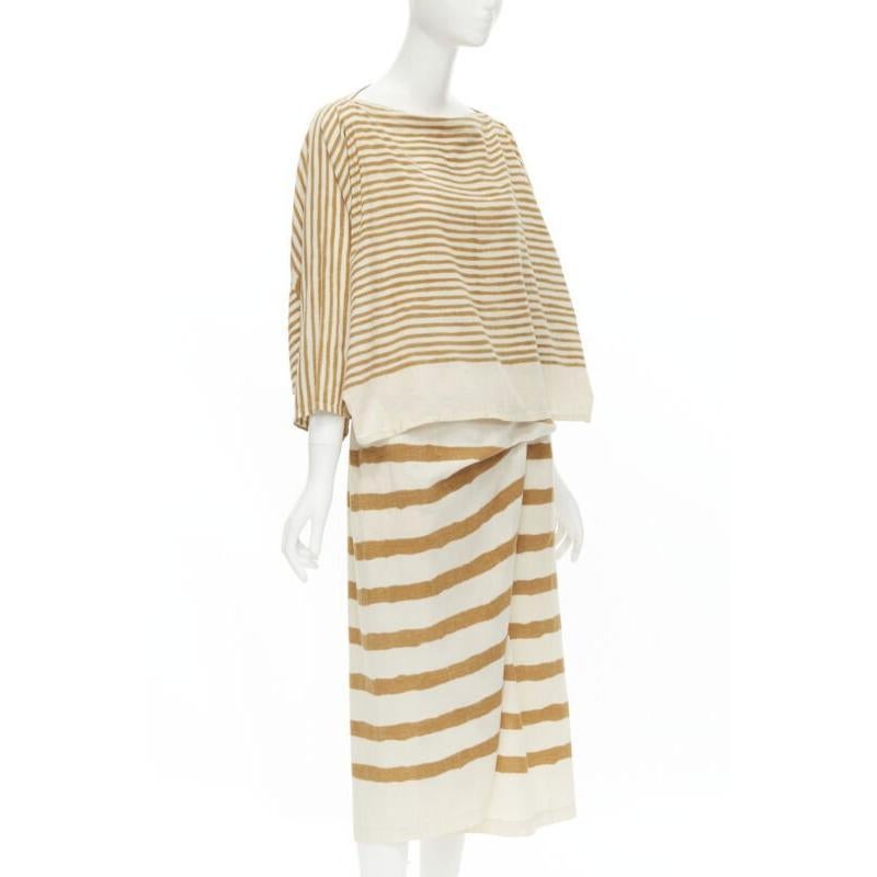 ISSEY MIYAKE 1980's Vintage beige jaune tribal stripe boxy top skirt set
Référence : CRTI/A00505
Marque : Issey Miyake
Collectional : 1980s
Matière : Coton, lin
Couleur : Beige, Jaune
Motif : Rayé
Fermeture : bouton
Détails supplémentaires : Col