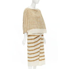 ISSEY MIYAKE 1980's Vintage beige yellow tribal stripe boxy top skirt set