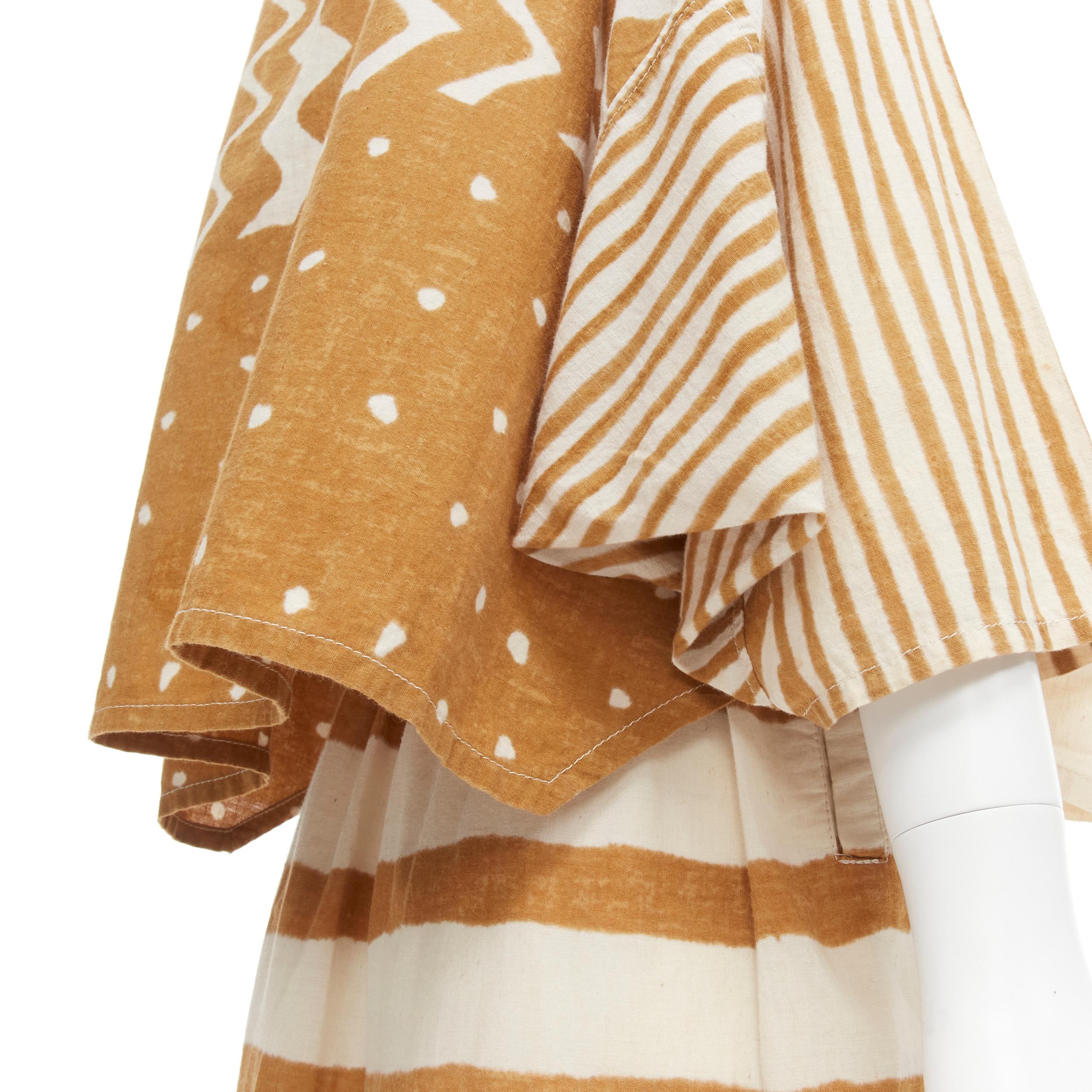 ISSEY MIYAKE 1980's Vintage beige yellow tribal stripe boxy top skirt set For Sale 1