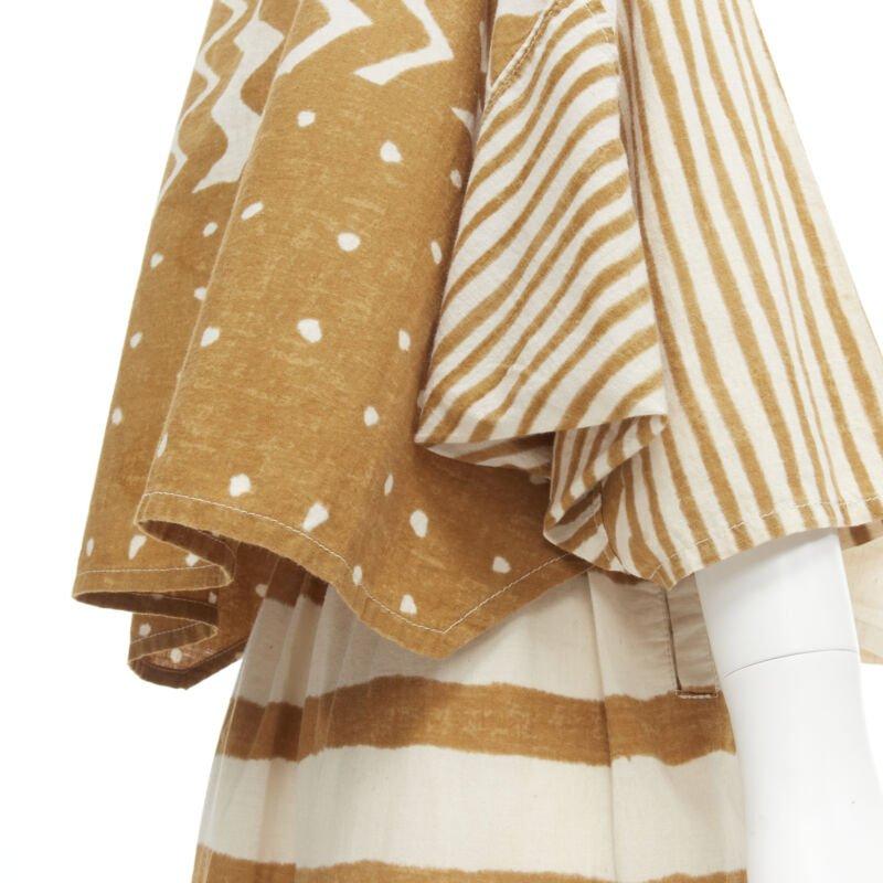 ISSEY MIYAKE 1980's Vintage beige jaune tribal stripe boxy top skirt set en vente 2