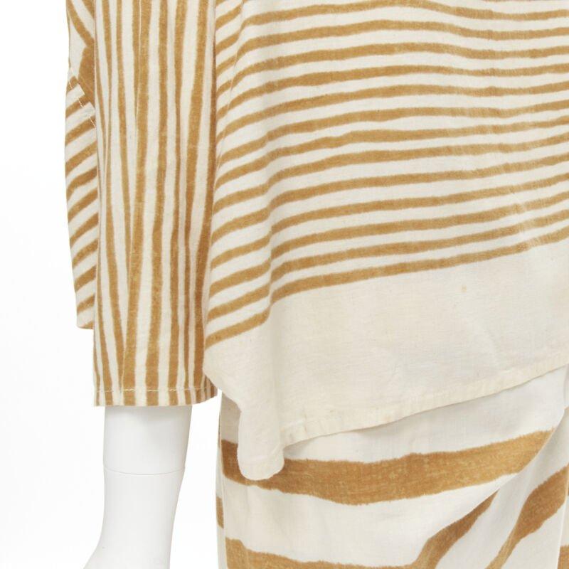 ISSEY MIYAKE 1980's Vintage beige jaune tribal stripe boxy top skirt set en vente 4