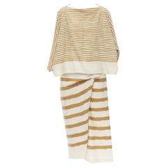 ISSEY MIYAKE 1980's Vintage beige yellow tribal stripe boxy top skirt set