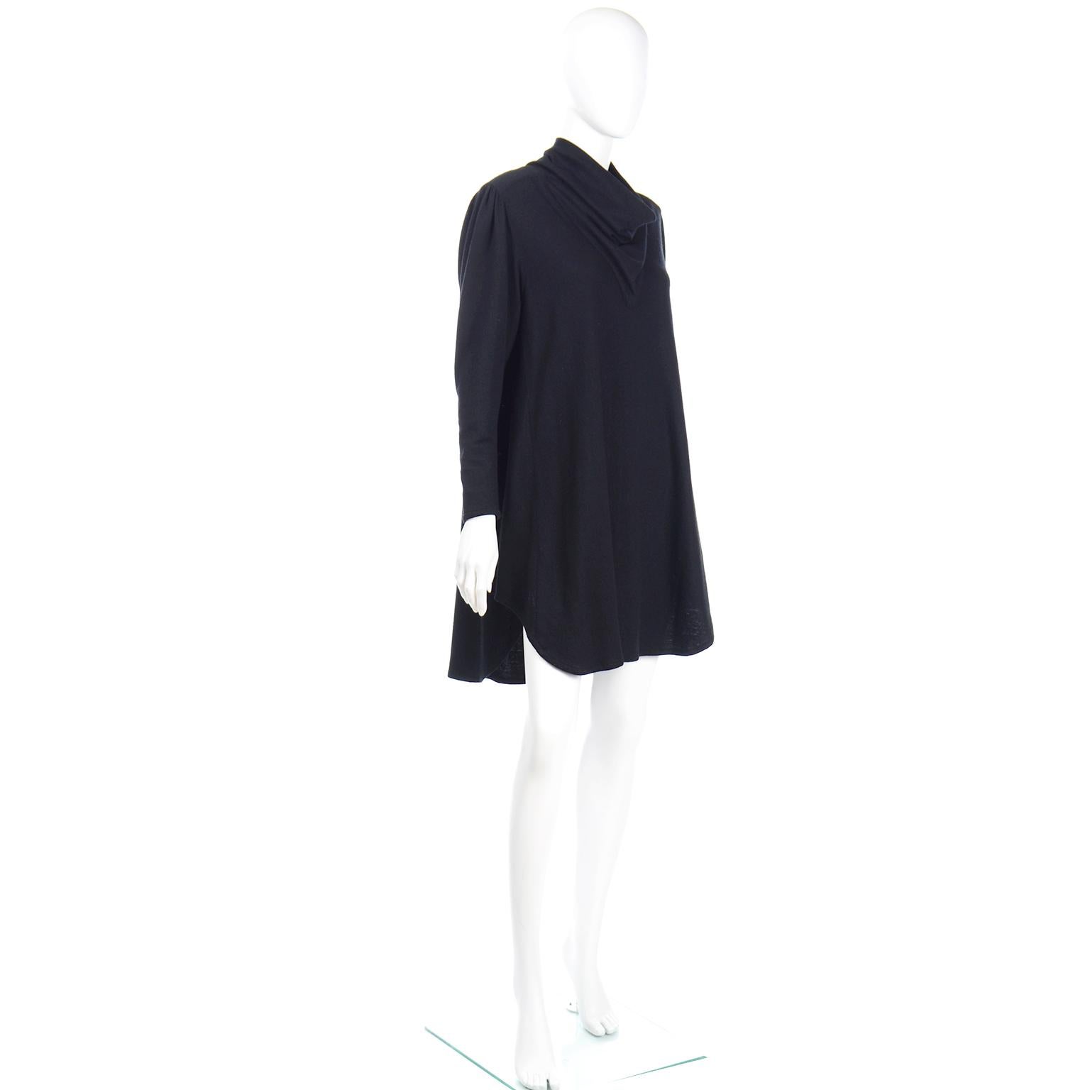 Issey Miyake 1980s vintage Black Wool Blend Knit Tent Style Dress or Tunic In Excellent Condition In Portland, OR