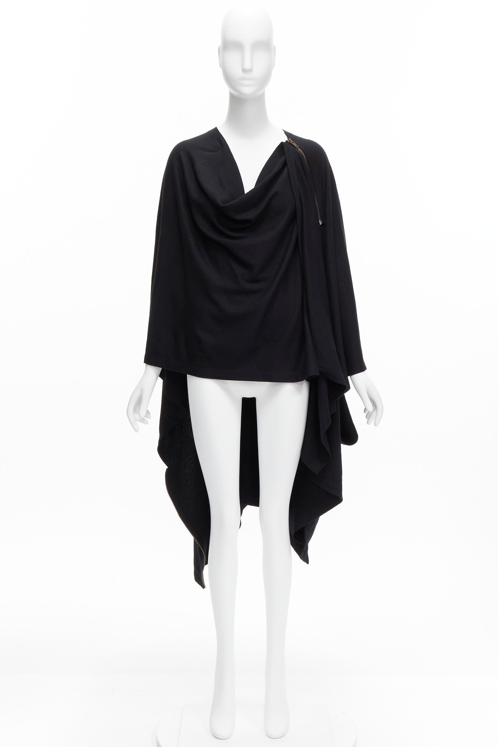 ISSEY MIYAKE 1980s Vintage black wool side zip draped cowl neck coat JP9 For Sale 6