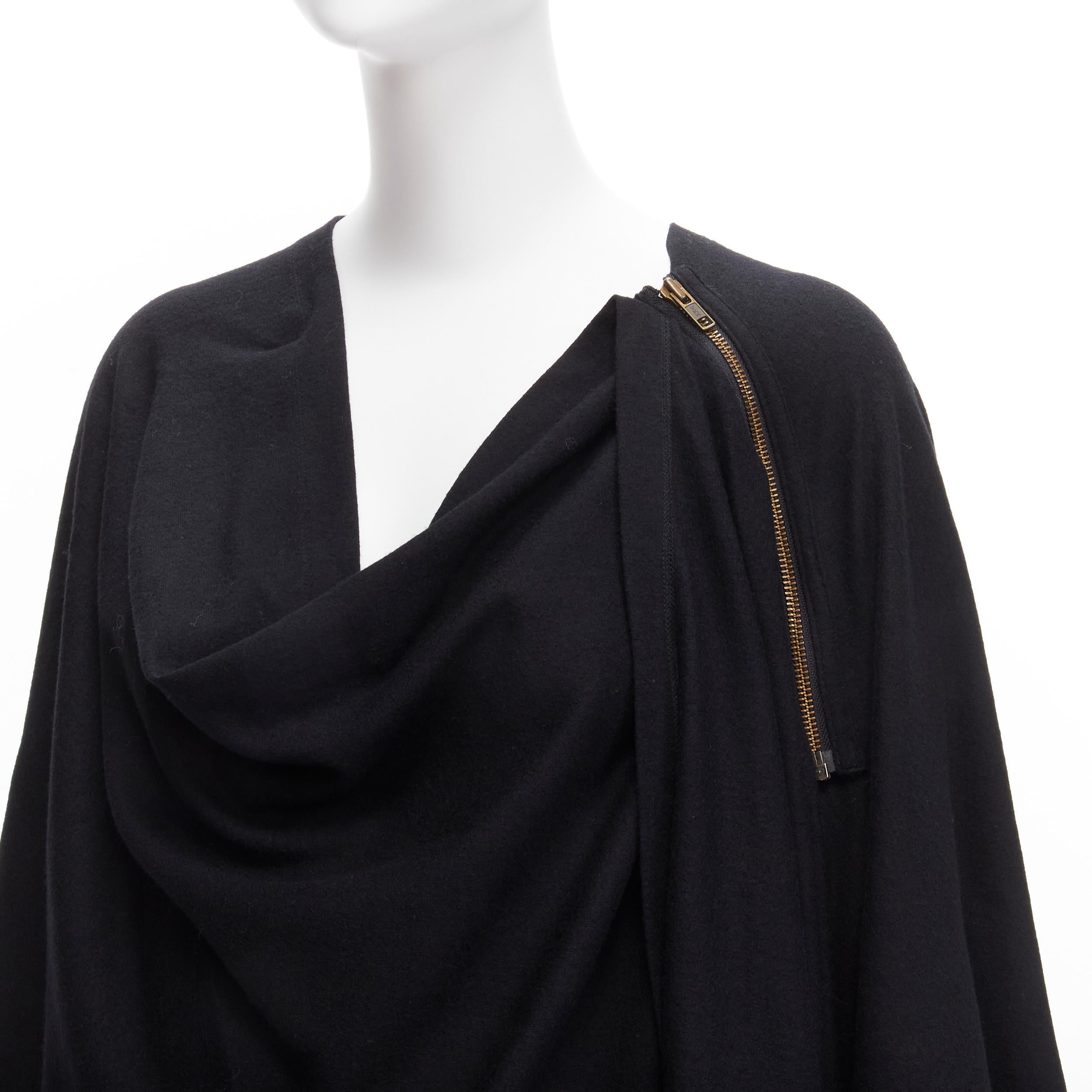 Black ISSEY MIYAKE 1980s Vintage black wool side zip draped cowl neck coat JP9 For Sale