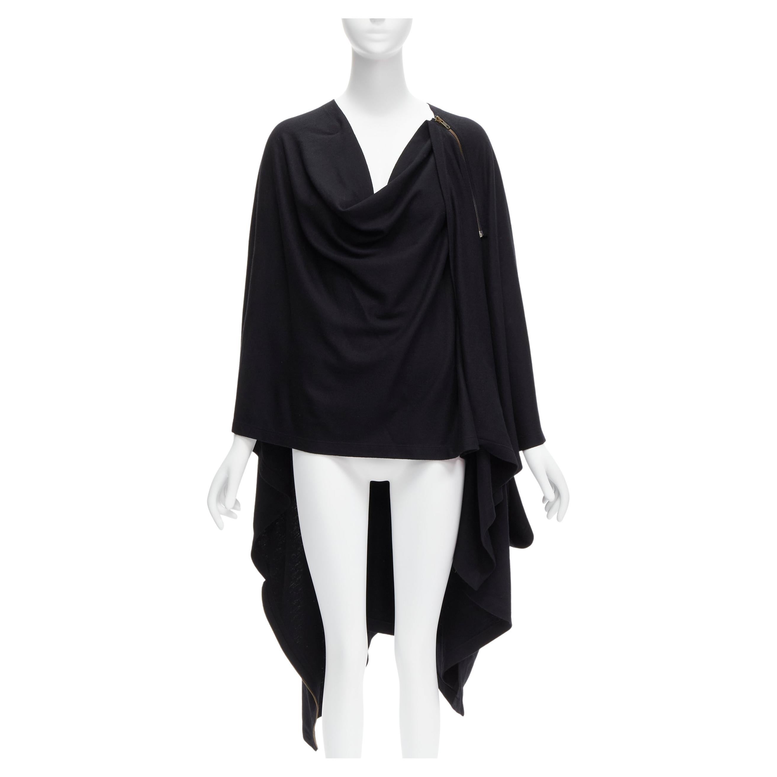 ISSEY MIYAKE 1980s Vintage black wool side zip draped cowl neck coat JP9 For Sale