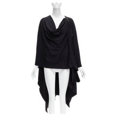 Issey Miyake 1980s Vintage, cappotto in lana nera con zip laterale e drappeggio, collo a cappuccio JP9