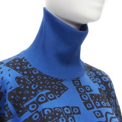 ISSEY MIYAKE 1980's Vintage blue black illustration print turtleneck sweater M