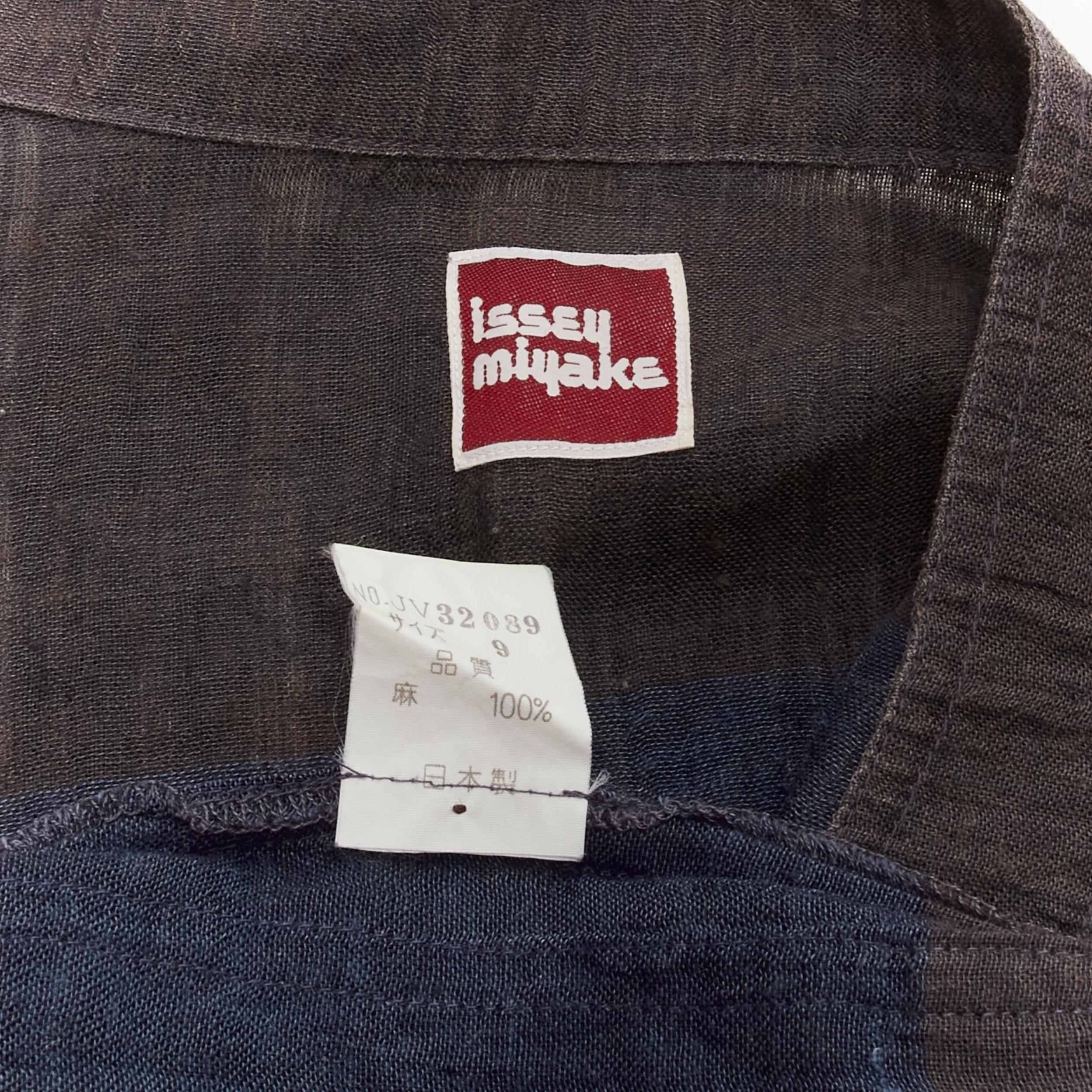 ISSEY MIYAKE 1980's Vintage brown navy checked patchwork linen shirt JP9 S For Sale 4