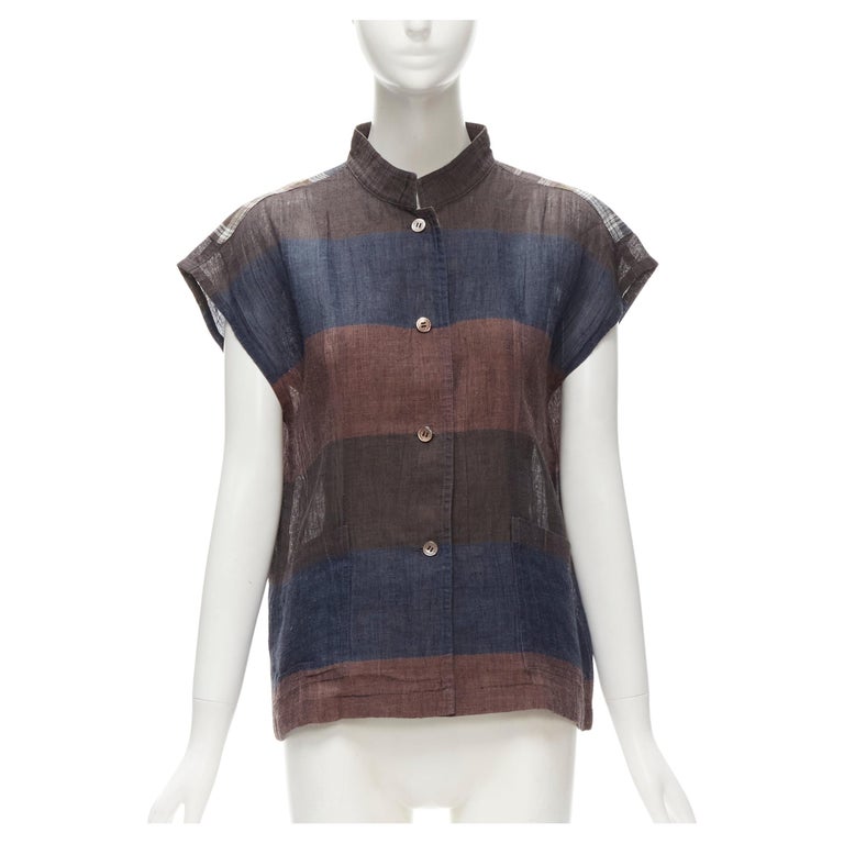ISSEY MIYAKE MEN linen Brush tag shirring design Long sleeve shirt tops Brown M