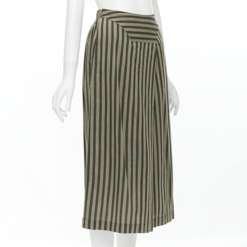 Gray ISSEY MIYAKE 1980's Vintage brown striped cotton diagonal pleat A-line skirt M For Sale