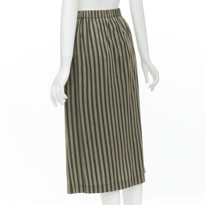 ISSEY MIYAKE 1980's Vintage brown striped cotton diagonal pleat A-line skirt M For Sale 1