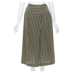 ISSEY MIYAKE 1980's Vintage gonna a righe marroni in cotone con pieghe diagonali M.