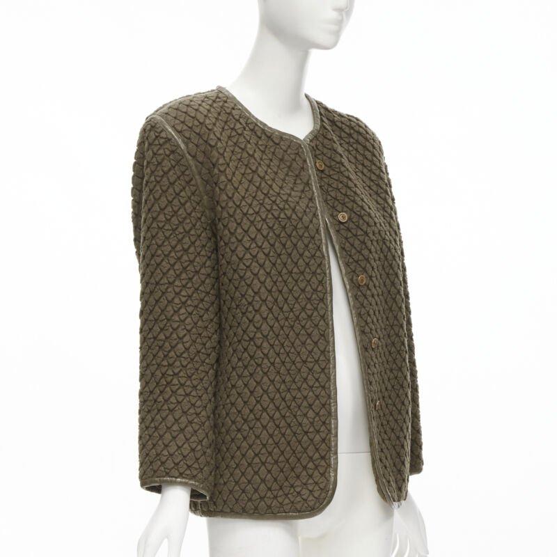 Nero Issey Miyake 1980 Vintage, giacca in pelle cloque marrone a trama cialda M. in vendita