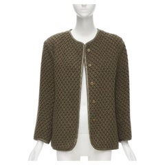 ISSEY MIYAKE 1980's Vintage brown waffle textured cloque leather trim jacket M