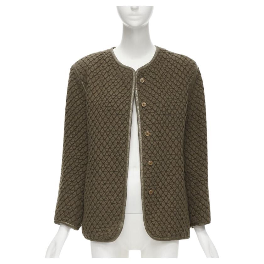 ISSEY MIYAKE 1980's Vintage brown waffle textured cloque leather trim jacket M