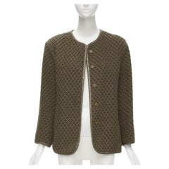 ISSEY MIYAKE 1980's Vintage brown waffle textured cloque leather trim jacket M