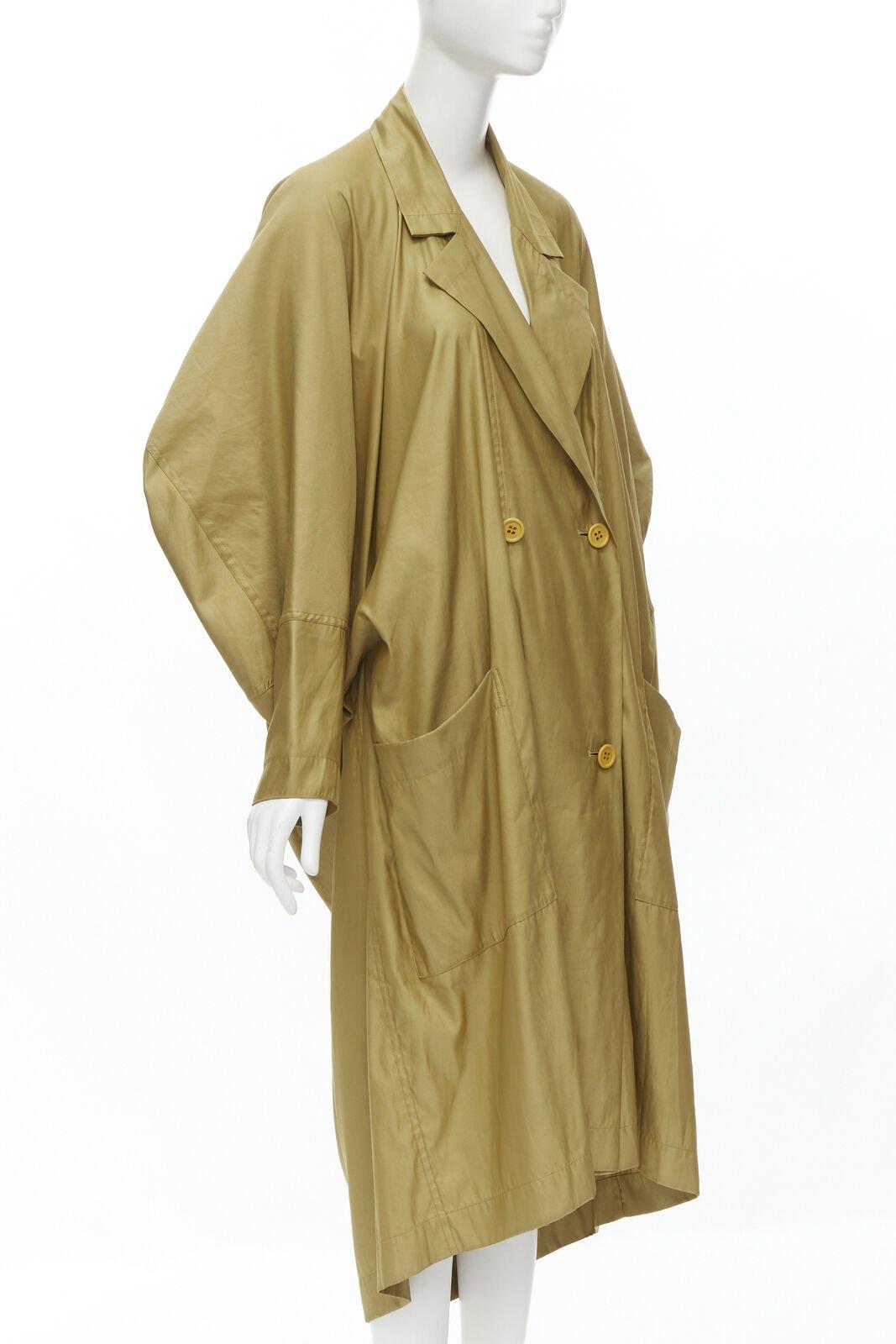 Brown ISSEY MIYAKE 1980's Vintage gold beige parachute draped back trench coat M Rare For Sale