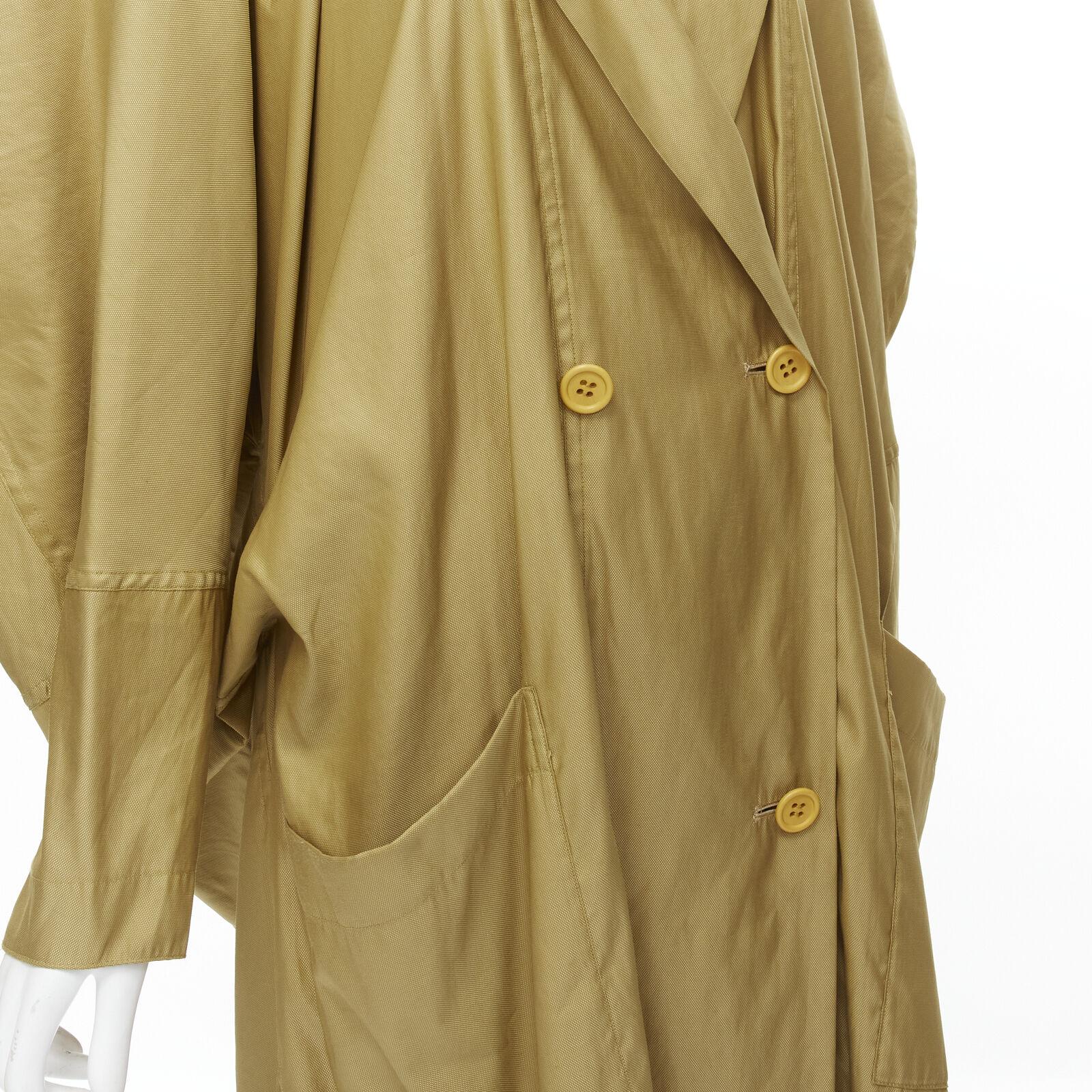 ISSEY MIYAKE 1980's Vintage gold beige parachute draped back trench coat M Rare For Sale 1