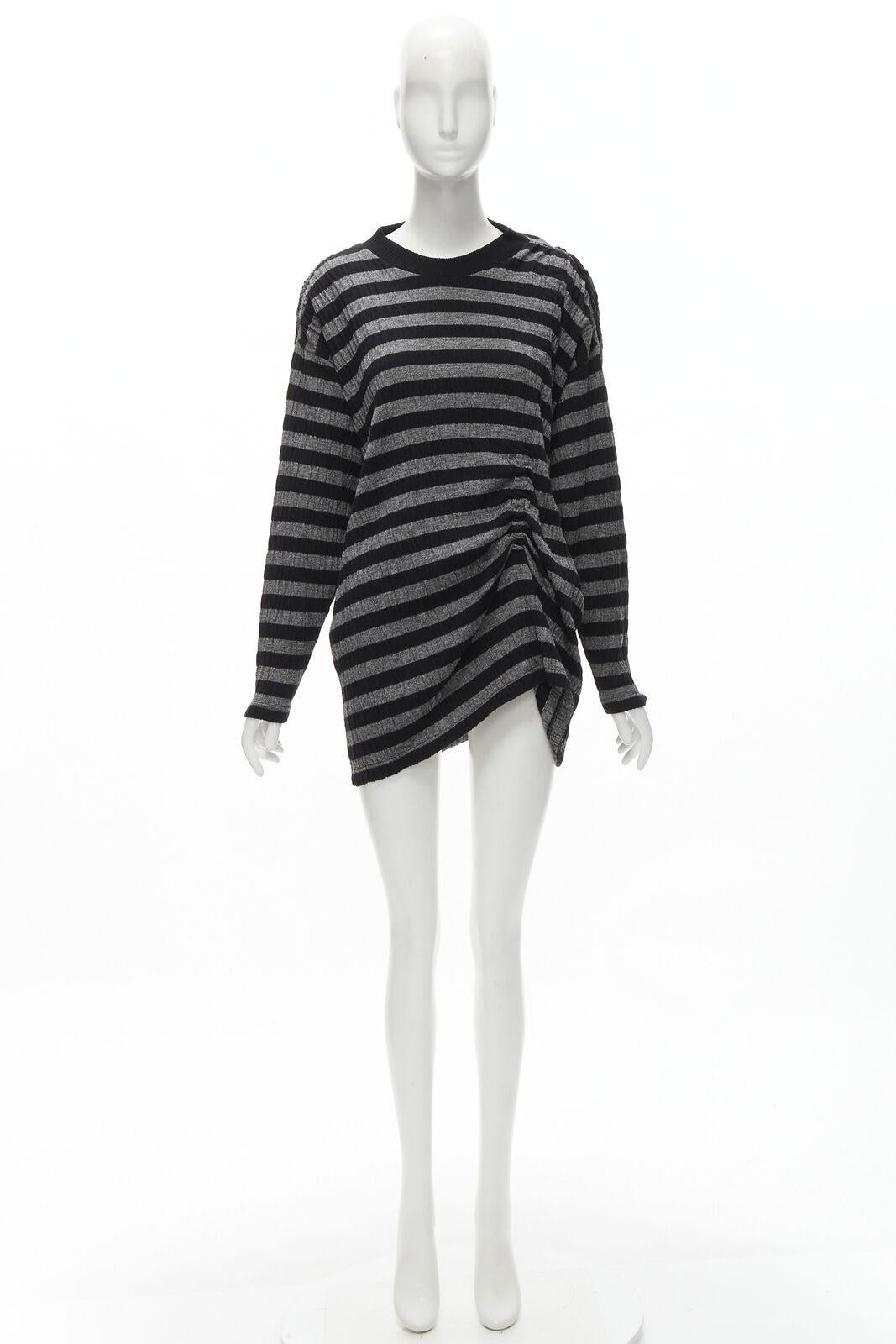 ISSEY MIYAKE 1980s Vintage grey black stripe draped gathered sweater S For Sale 8