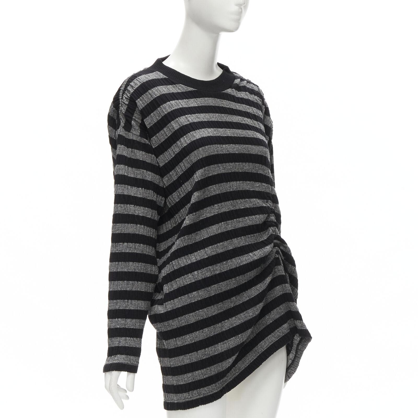 ISSEY MIYAKE 1980s Vintage grey black stripe draped gathered sweater S In Excellent Condition For Sale In Hong Kong, NT