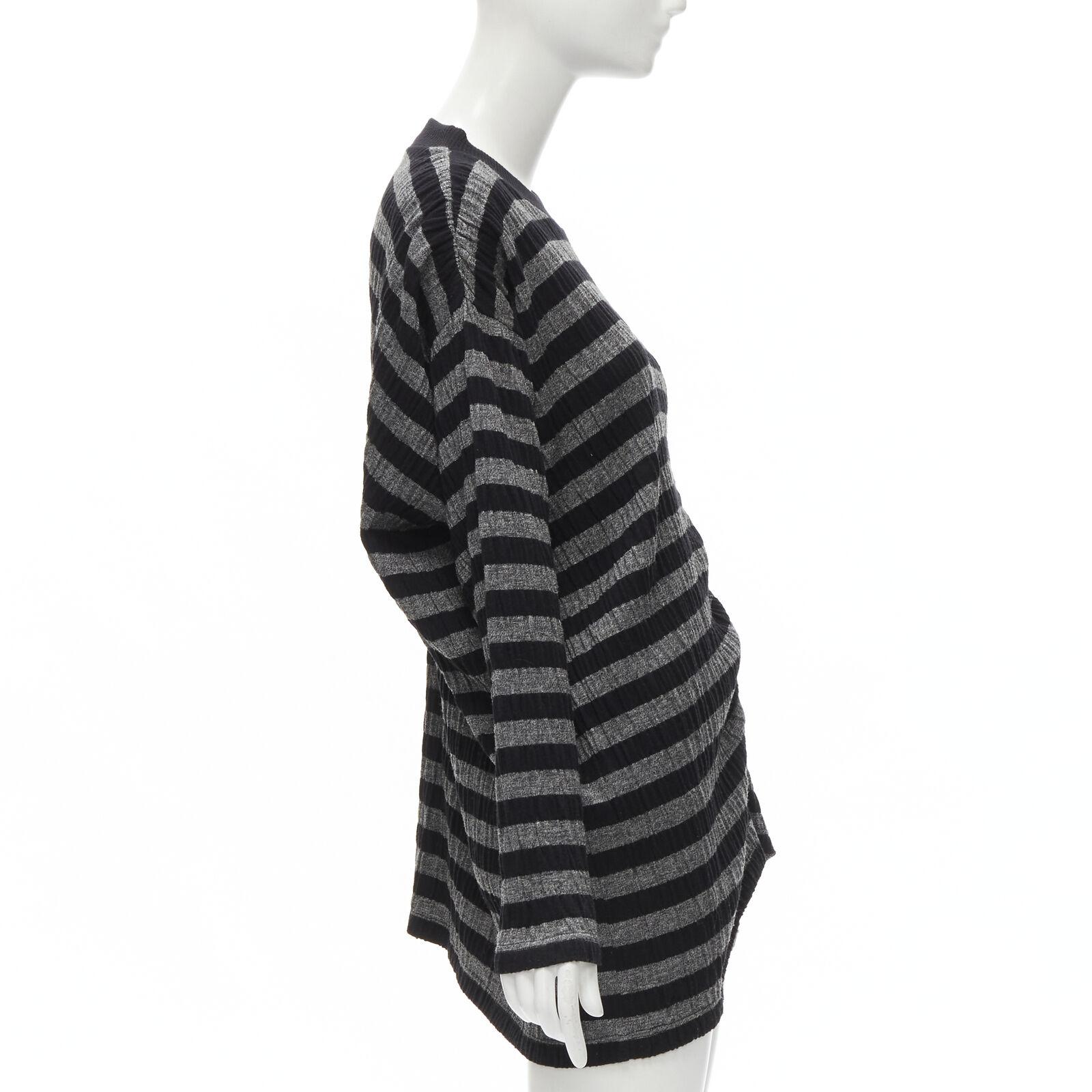 Women's ISSEY MIYAKE 1980s Vintage grey black stripe draped gathered sweater S For Sale