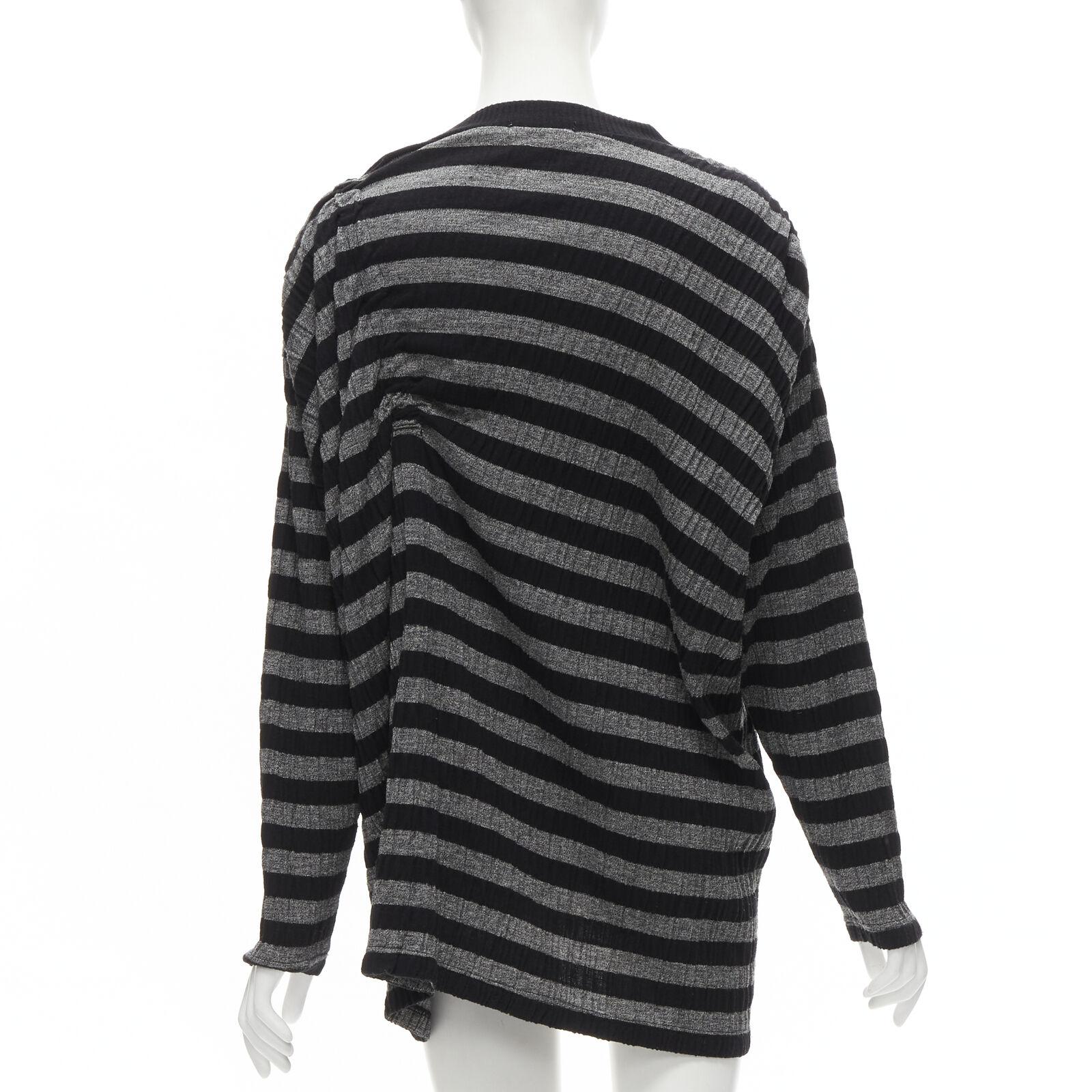 ISSEY MIYAKE 1980s Vintage grey black stripe draped gathered sweater S For Sale 1
