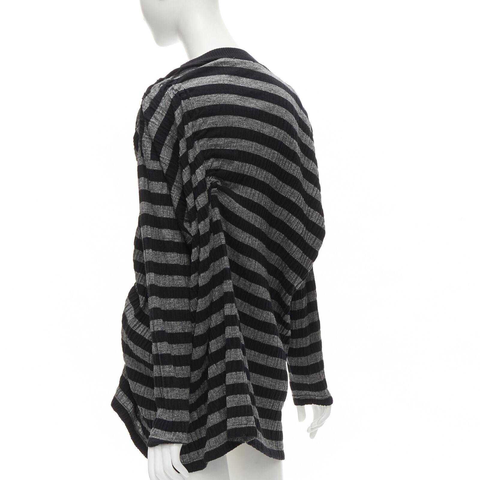 ISSEY MIYAKE 1980s Vintage grey black stripe draped gathered sweater S For Sale 2