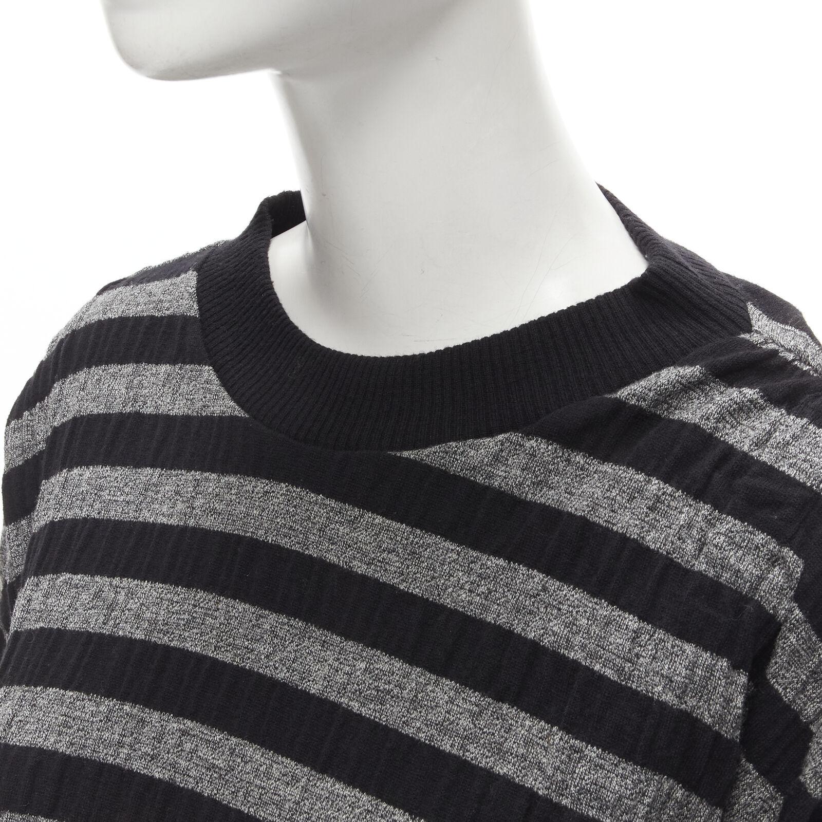 ISSEY MIYAKE 1980s Vintage grey black stripe draped gathered sweater S For Sale 3