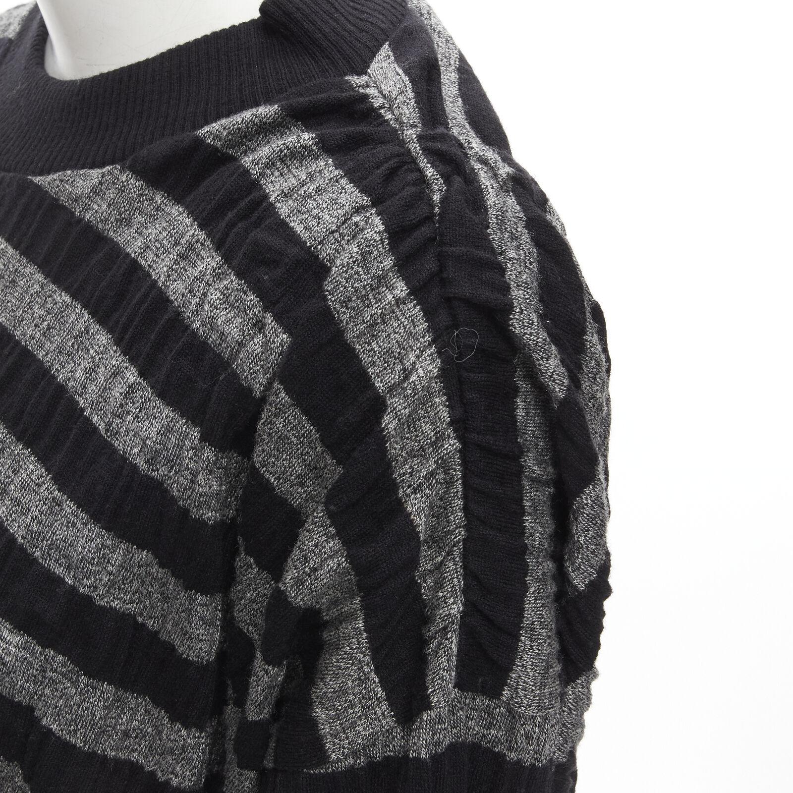 ISSEY MIYAKE 1980s Vintage grey black stripe draped gathered sweater S For Sale 4